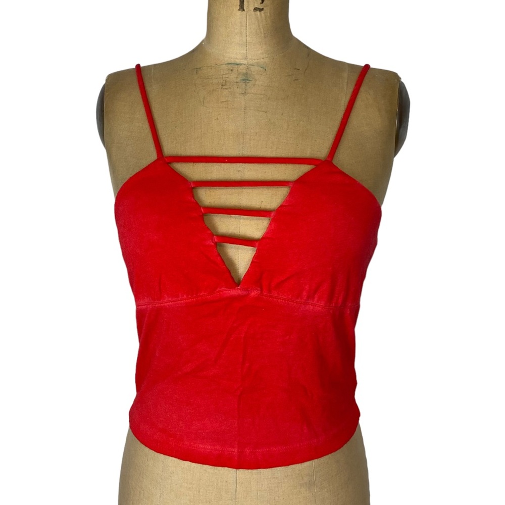 🌷 CAD (Nordstrom) Red Strappy Detail Casual Cropped Tank Top Size XL